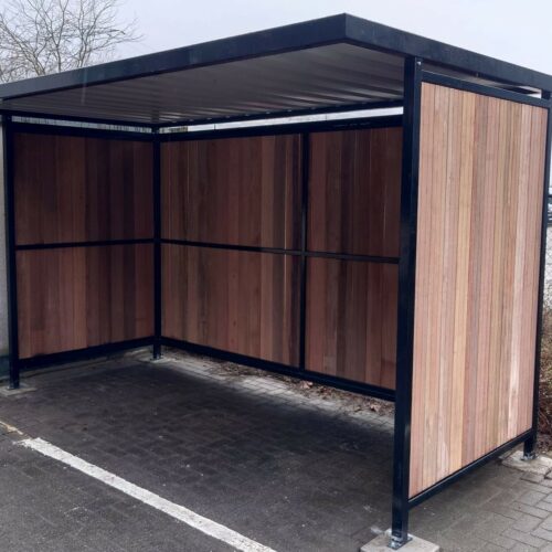 Fietsoverkapping van hout en staal 4 meter