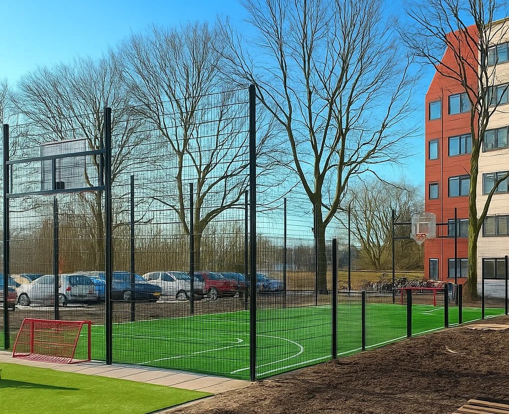 Pannaveld kopen? Ontdek de Premium+ Serie van SKWshop 4 pannaveld met kunstgras en basketbal