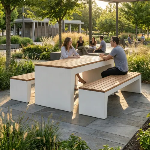 Betonnen picknickset in openbare ruimte