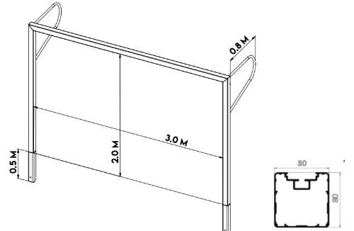 Voetbaldoel 3 x 2 meter JVD135 9 Technische tekening voetbaldoel JVD135 3x2 meter aluminium jeugddoel