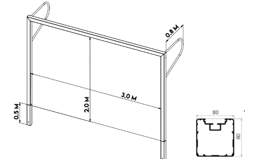 Voetbaldoel 3 x 2 meter JVD135 5 Technische tekening voetbaldoel JVD135 3x2 meter aluminium jeugddoel