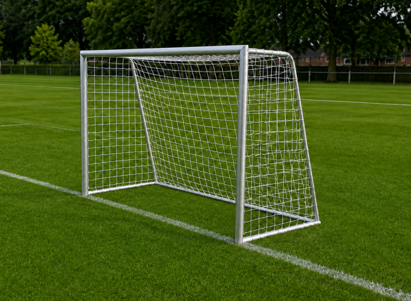 aluminium voetbaldoel volledig gelast van aluminium profiel rond 80mm met net kleur wit