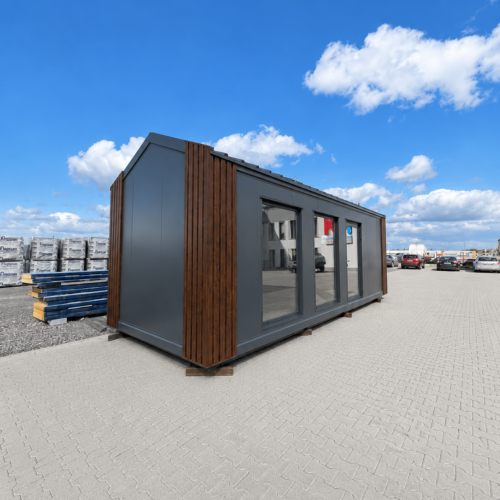 Modulaire kantoorunit 8 x 3 meter 20 Luxe kantoorunit 8 x 3 meter met moderne gevelbekleding voor buitengebruik