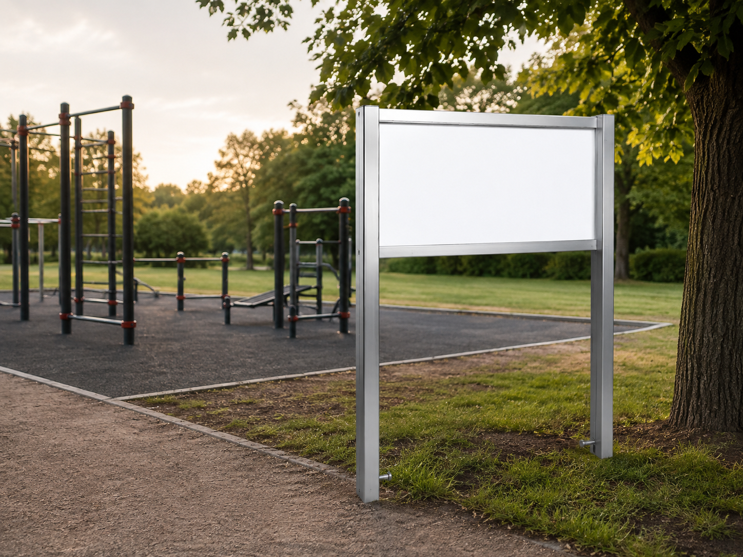 Informatiebord buiten aluminium 5x10 Premium 2 Aluminium frame voor informatiebord bij calisthenics park