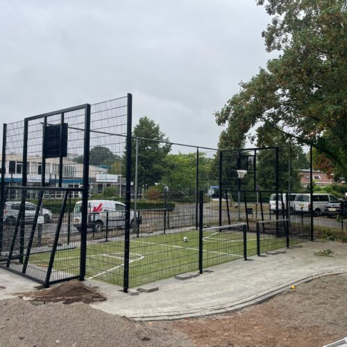 Pannakooi met basketbal 165 Maatwerk pannakooi van 6 x 10 meter met basketbalvoorzieningen in Neede