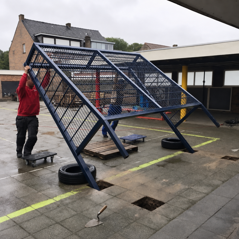 Plaatsing van een TRD300 voetbaldoel van 3 x 2 meter met verlengde staanders