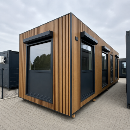 Kantoorunit 10 x 3 meter – luxe geïsoleerde kantoorcontainer 30 m² 27 Kantoorunit 10 x 3 meter met moderne houtlook gevelbekleding