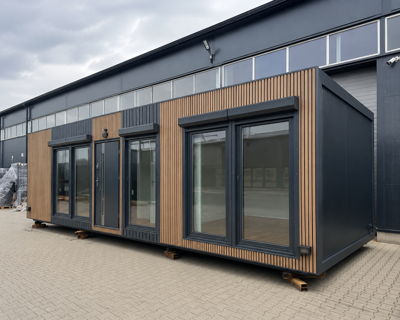 Kantoorunit 10 x 3 meter – luxe geïsoleerde kantoorcontainer 30 m² 1 Kantoorunit en woonunit 10 x 3 meter met moderne gevelbekleding