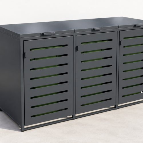 Afvalcontainer ombouw voor 3 afvalcontainers van 120 liter in antraciet gepoedercoat staal