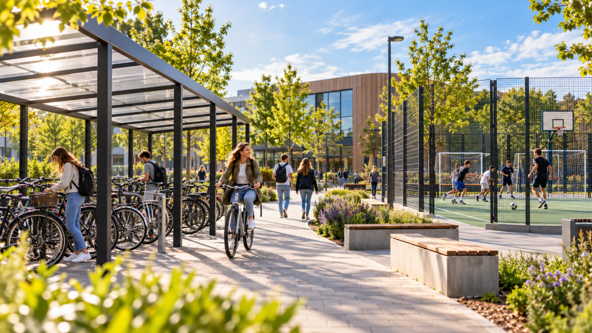 SKWshop volop in beweging met nieuwe buitenruimteprojecten 1 Moderne buitenruimte met fietsoverkapping, fietsenstalling en pannakooi van SKWshop